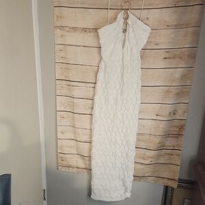 Fashion Nova White Textured Maxi Dress